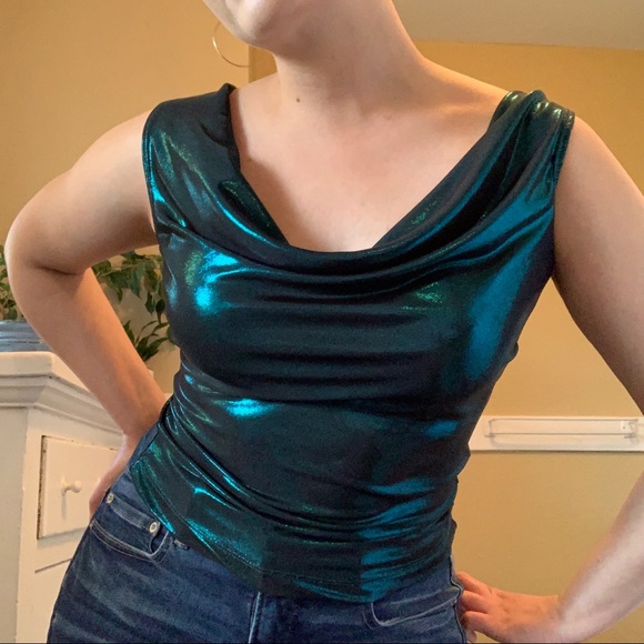 DONATED Vintage 90s/Y2K blue metallic going out tank top - Picture 5 of 5
